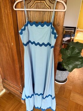Light Blue Maxi Dress with Navy Rickrack Trim
